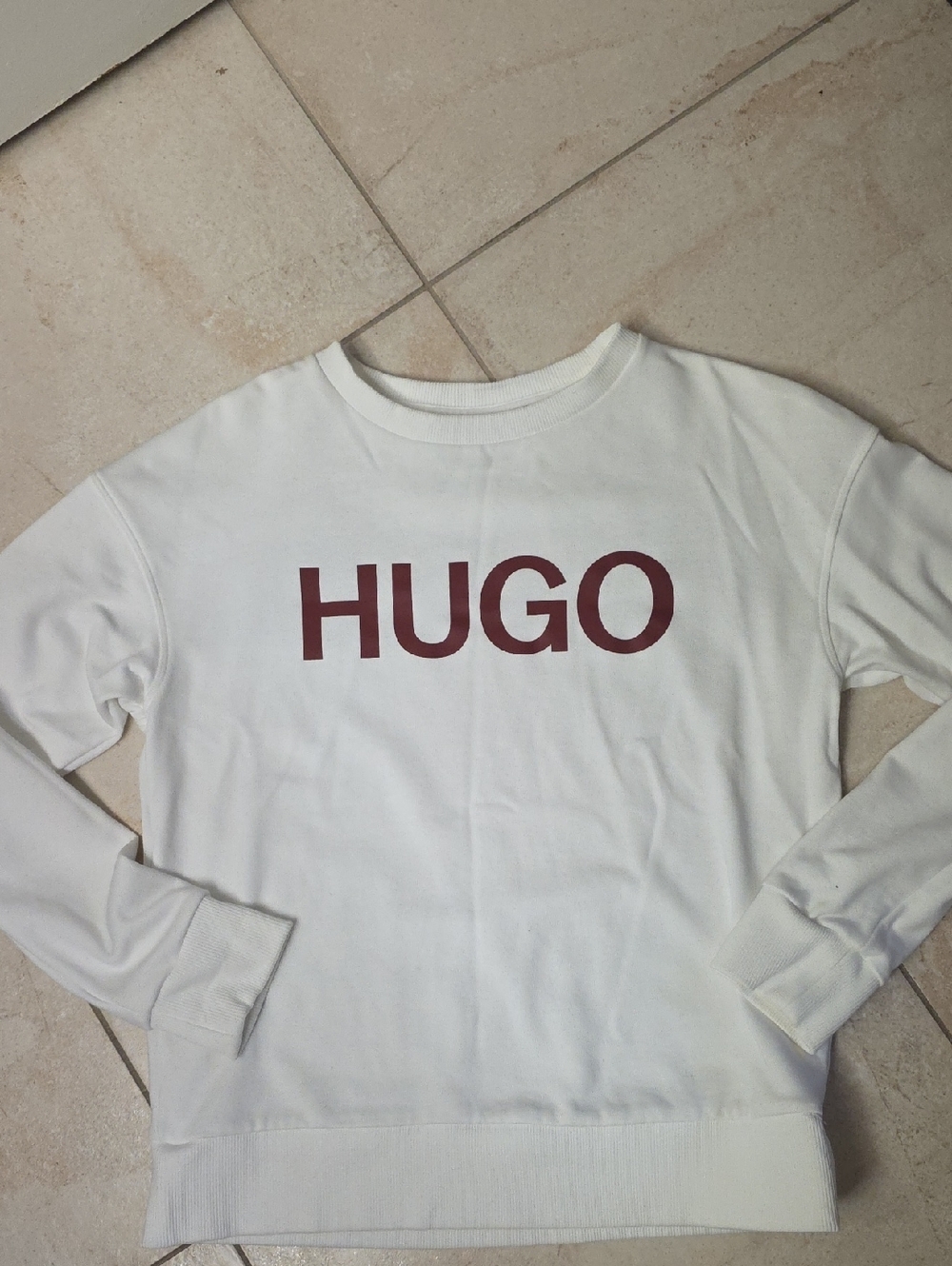 HUGO White Sweatshirt with Burgundy Logo Print